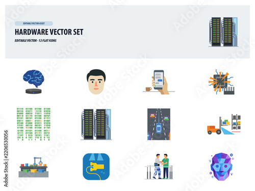 Collection of Technology and Computer Hardware Icons and Illustrations.