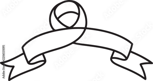 Minimalist Vintage Ribbon Banner Vector with Top Loop, Blank Retro Scroll Line Art Template for Logo Design and Titles