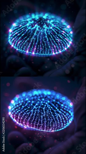 Vertical video of abstract glowing patterns and futuristic digital forms