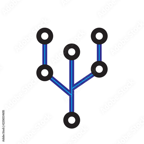 Tree Network Icon Blue Root Structure Vector Illustration Hierarchy Connection Technology Design