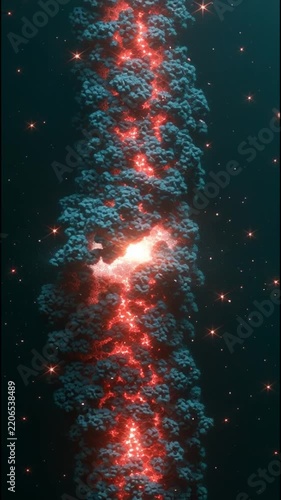 Vertical video of a cosmic scene with glowing stars and colorful nebula clouds