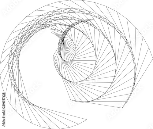 Spiral geometric wireframe pattern with as transparent cutout