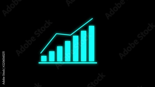 Neon blue financial growth bar chart animation, rising business success graph for digital marketing and data analysis presentations
