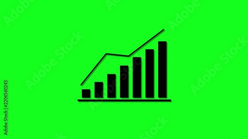 Animated bar chart growth graph with rising trend line on green screen background