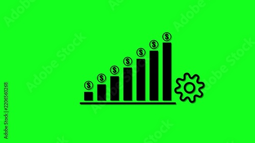 Financial growth bar chart animation with rotating gear on green screen business statistics