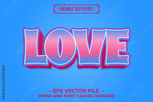 Love Editable Text Effect 3D Pink Purple Valentine Gradient Vector Graphic