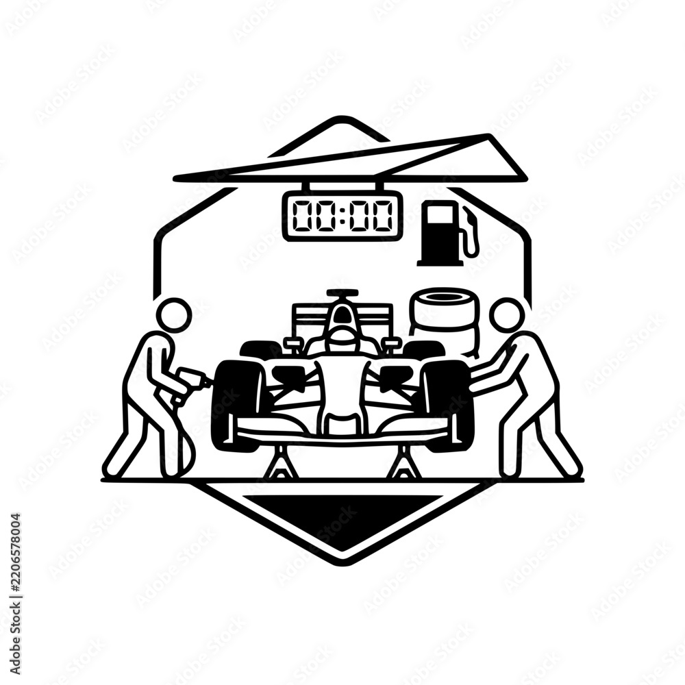Obraz premium Formula One Racing Car Pit Stop Crew Maintenance Icon