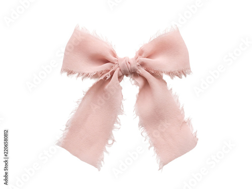 Pink chiffon ribbon bow isolated on transparent background cutout