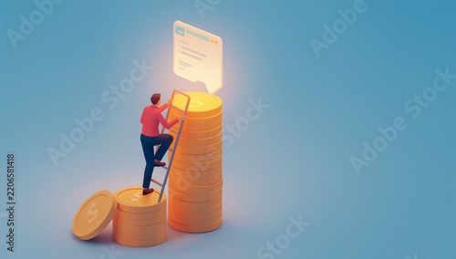 Digital Finance and Investment Concept with Mobile App and Coin Stack