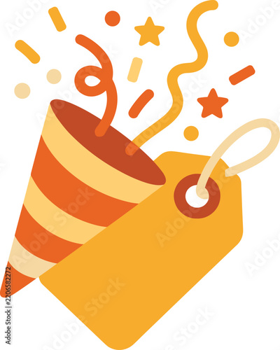 Celebration Party Popper Exploding Confetti and Gift Tag