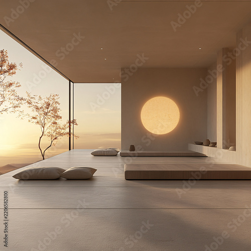 Modern Zen Yoga Studio at Sunset
