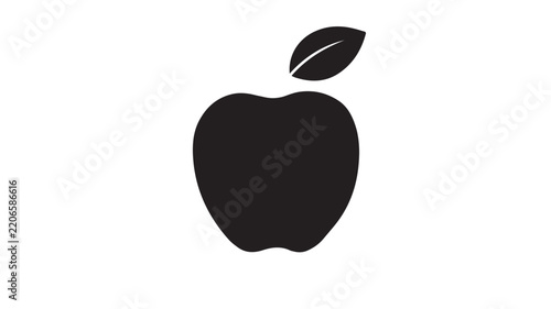Minimalist black apple silhouette with leaf vector icon on white background