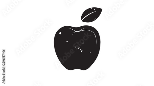 Minimalist black apple silhouette with leaf in flat vector style on white background