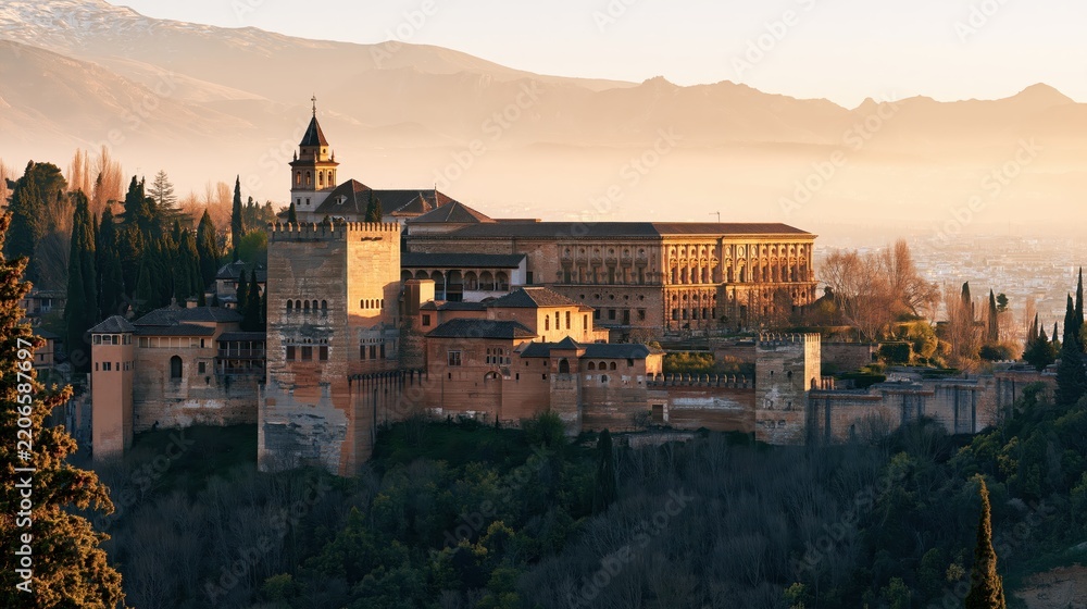 Fototapeta premium Spain Granada Alhambra Scenic Destination with Atmospheric Light