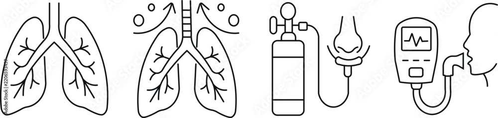 Obraz premium A detailed and minimalist depiction of the human respiratory system showcasing lungs airways and associated structures in a medical icon style