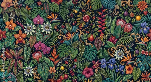 Seamless maximalist botanical pattern