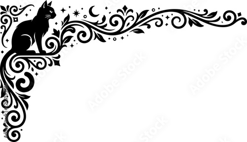 Black Cat Corner Border Decoration Halloween Vector Design
