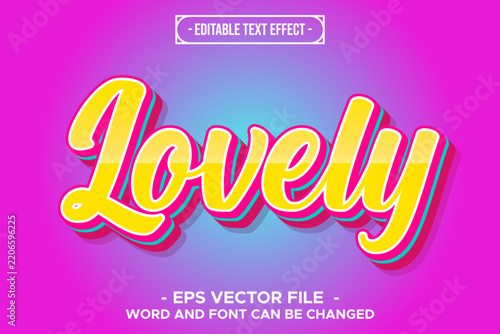 Lovely Editable Text Effect 3D Yellow Pink Cute Script Vector Graphic