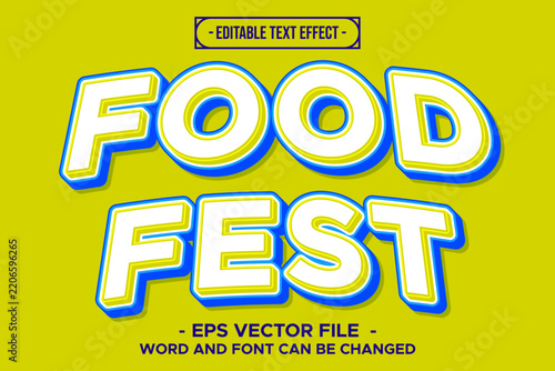 Food Fest Editable Text Effect 3D Yellow Blue Culinary Event Vector Graphic