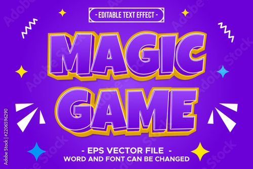 Magic Game Editable Text Effect 3D Purple Yellow Fantasy Gaming Vector Graphic