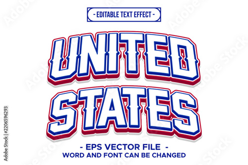United States Editable Text Effect 3D Red White Blue Patriotic Varsity Vector Graphic