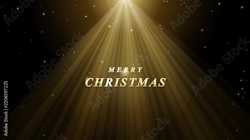 Merry Christmas golden typography with glowing light rays animation