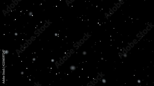 Falling snow particles on isolated black background motion graphic