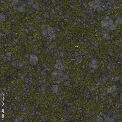 Seamless background texture of dark grey broken stones with mossy green vegetation stone ground green moss grey rocks rock pattern outdoor terrain
