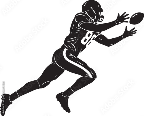 Wide receiver silhouette catching football pass midair with number eighty eight jersey for sports.