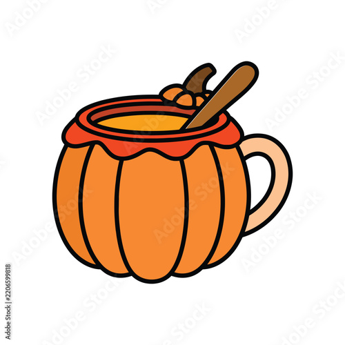 A colorful pumpkin style mug vector art illustration
