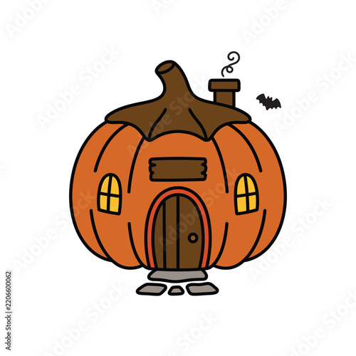 Colorful Halloween pumpkin style house vector art illustration