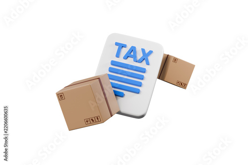 3d tax document, boxes and shield icon. customs compliance concept. minimal cartoon parcel with checkmark for ecommerce. isolated on white transparent background. 3d render.