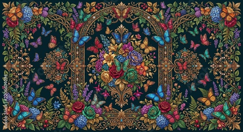 Maximalist butterfly garden illustration