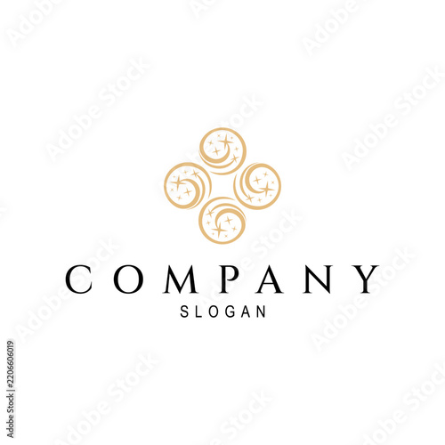 Elegant Gold Star Flower Cross Emblem Logo Template