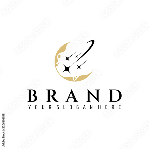 Crescent Moon Meteor Shooting Star Logo Template