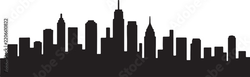 Black silhouette of new york city skyline with famous skyscrapers and urban architectural profile.