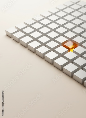 One Amber Object Among Monochrome Blocks, Innovation Concept