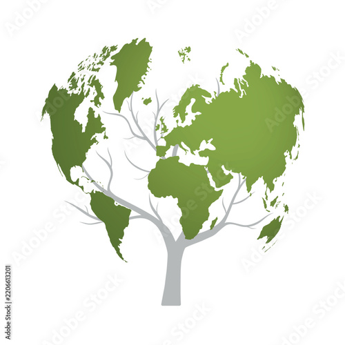 Green globe on wood. A symbol of nature, ecology, and caring for the planet.