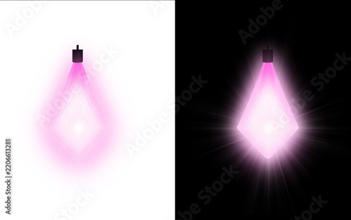 Diamond shaped glowing pink light bulb