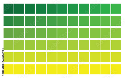 A color palette ranging from dark green to light green, as well as yellow—66 colors in total.