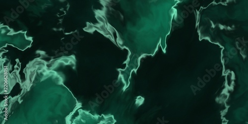 Fotografie Ethereal glowing green liquid patterns forming abstract landmass shapes against