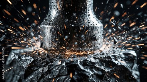 Metal hammer impact on slate macro