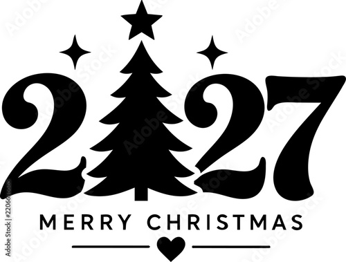 2027 Merry Christmas Typography with Christmas Tree
