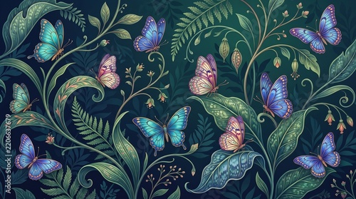 Butterfly Botanical Pattern – butterflies integrated naturally  
