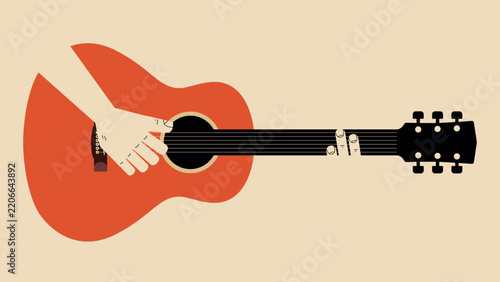 Hands Playing Acoustic Guitar Modern Retro Style