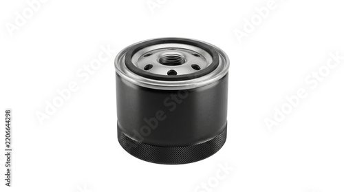 New black metal oil filter isolated on white background
