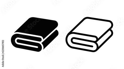 Folded blanket or towel simple flat icon set with textile icon