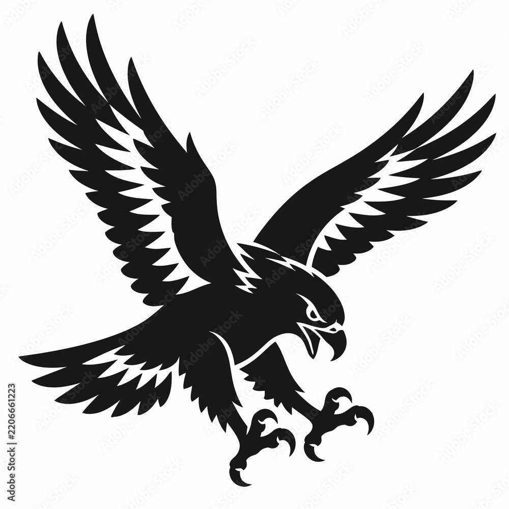 Obraz premium Black Eagle Silhouette with Extended Talons Vector