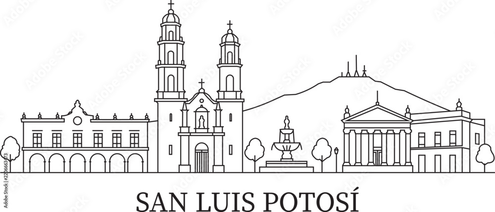 Fototapeta premium Thin lines sketch historic San Luis Potosí skyline