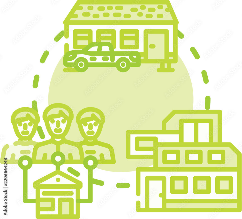 Fototapeta premium Residential neighborhood modernization process featuring old buildings transforming into modern city structures, illustrating urban development and smart district renovation for future living